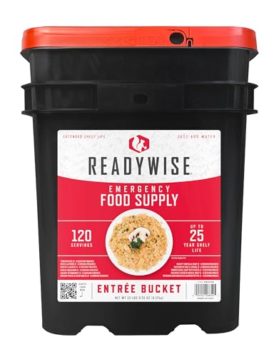 READYWISE - Emergency Food Supply Bucket, 120 Servings, MRE Meal Food Supply, Premade, Freeze Dried Survival Rations for Hiking, Adventure & Camping Essentials, Individually Packaged, 25 Year Shelf Life