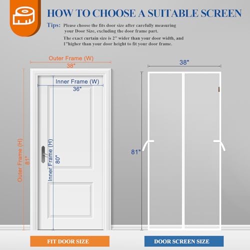 MAGZO Magnetic Screen Door Mesh, 36'' x 80'', High-Density Fiber Net Netting Curtain Tear-Resistant, Pet Friendly, Walk Through Freely Magnets, Fits for Sliding Glass/Patio/Front/Back Doors, White