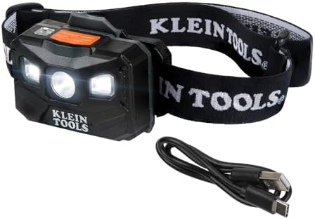 Klein Tools 56048 Rechargeable LED Headlamp, Adjustable Fabric Strap, 400 lms, All-Day Runtime, for Work, Running, Outdoor Hiking