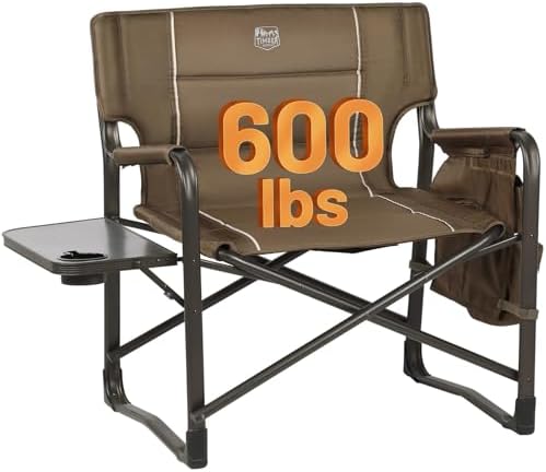 TIMBER RIDGE XXL Upgraded Oversized Directors Chairs with Foldable Side Table, Detachable Side Pocket, Heavy Duty Folding Camping Chair up to 600 Lbs Weight Capacity (Brown) Ideal Gift