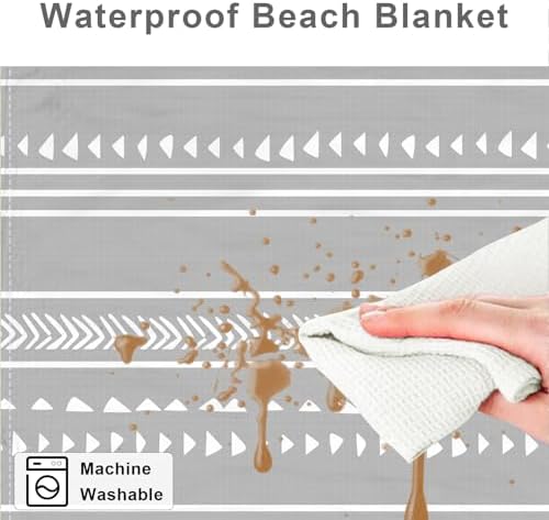 78''×86'' Large Beach Blanket for 4 Adults, Outdoor Beach Mat Sand Proof Waterproof with 4 Stakes & 4 Corner Pockets, Polyester Lightweight Comapct Grey Picnic Mat for Travel, Camping, Hiking