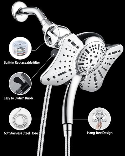 GRICH Filtered Shower Head with Handheld: 2.5GPM Shower Heads with Handheld Spray Combo,2 in 1 Rainfall Shower Head & Handheld Shower Headwith 60 Inch Hose