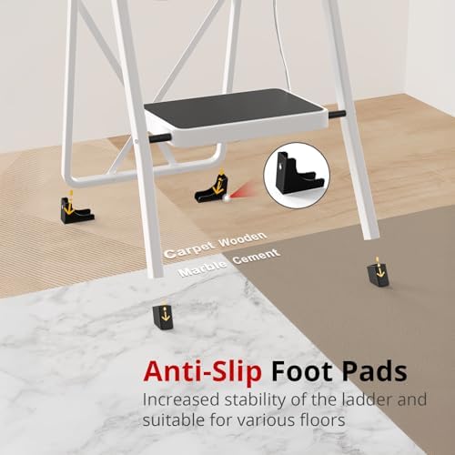 HBTower Step Ladder Folding Step Stool for Adults with Anti-Slip Pedal,330 lbs Capacity for Kitchen, Home,White