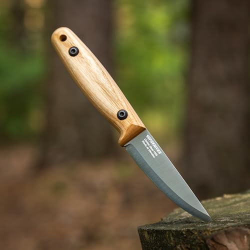 BPS Knives Finn Lite - Puukko Knife - Fixed-Blade Carbon Steel Knife with Leather Sheath - Small Full Tang Camping Knives - Scandinavian Camp Utility Knives