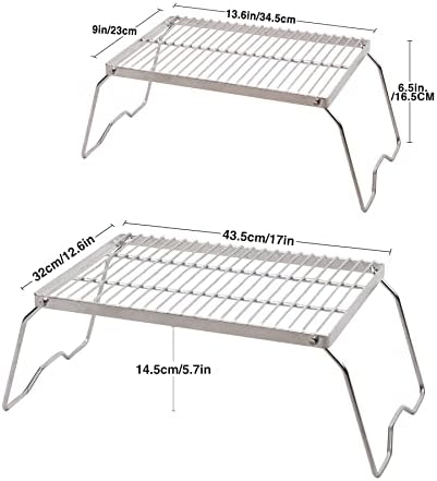 REDCAMP 17" Large Folding Campfire Grill 304 Stainless Steel Grate, Heavy Duty Portable Camping Grill with Carrying Bag for Outdoor Cooking Backpacking Hiking Picnics BBQ