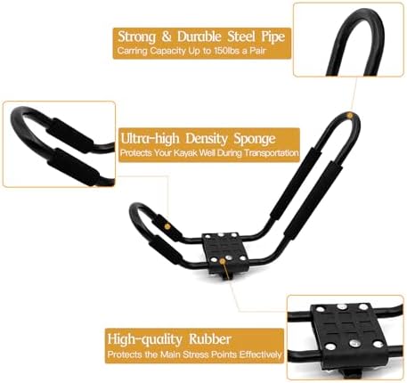 Kayak Roof Rack for 2 Kayaks Carrier, Kayak J Bar Hooks Roof Mount Racks for Universal Cars, SUV, Truck, Set of 4