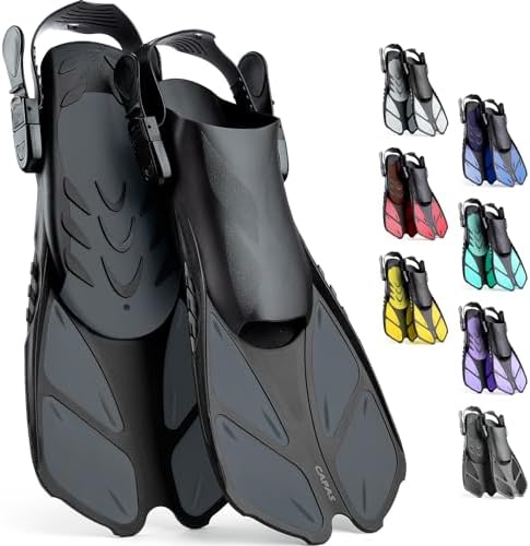 CAPAS Snorkel Fins, Swim Fins Travel Size Short Adjustable for Snorkeling Diving Adult Men Women Kids Open Heel Swimming Flippers