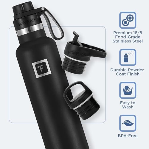 IRON °FLASK Camping & Hiking Hydration Canteens - 3 Lids (Narrow Spout Lid) Leak Proof Vacuum Insulated Stainless Steel - Hot & Cold Double Walled Sports Water Bottle - Lavender, 24 Oz