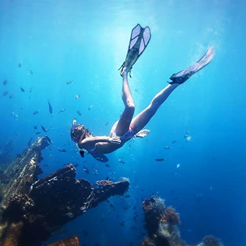 ZEEPORTE Mask Fin Snorkel Set, Travel Size Snorkeling Gear for Adults with Panoramic View Anti-Fog Mask, Trek Fins, Dry Top Snorkel and Gear Bag for Swimming Training, Snorkeling Kit Diving Packages