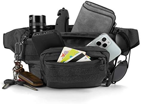 Tactical Fanny Pack Military Waist Bag Pack with USA Flag Patch Utility Hip Pack with Adjustable Strap for Outdoors Fishing Cycling Camping Hiking Dog Walking (Black 2)