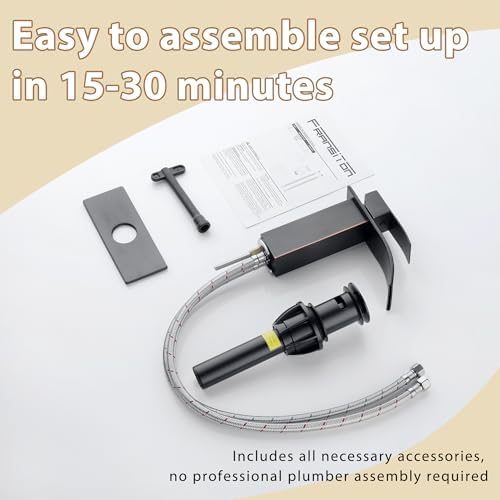 Fransiton Oil Rubbed Bronze Waterfall Bathroom Faucet Lavatory Single Handle 1 or 3 Hole Bathroom Sink Faucet Washbasin Faucet with Deck and Pop-up Drain (Short, Oil Rubbed Bronze)