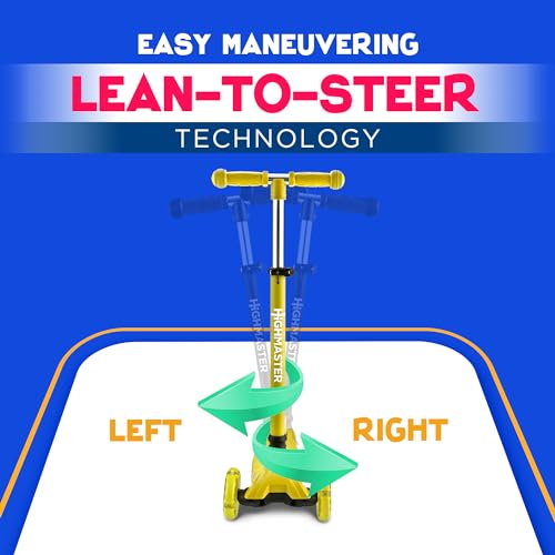 Highmaster 3-Wheel Toddler Scooter for 2 to 8 Year Old boy - 3 Wheeled Kids Scooter with Light Up Wheels, Safe and Fun Ride for Kids - Yellow