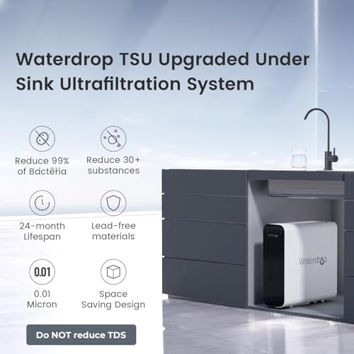 Waterdrop TSU 0.01μm Ultra-Filtration Under Sink Water Filter System, 3-Stage High Capacity, USA Tech, Smart Panel, No Waste Water, 2 Years Lifetime, Matte Black Faucet, Does not Lower TDS
