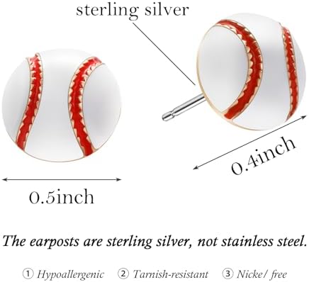 SmileBelle Sterling Silver Sports Earrings, Hypoallergenic Volleyball Earrings, Soccer, Basketball Jewelry Baseball Golf Stud for Women Mom as Sports Fan Senior Night Gift Teen Stuff Accessories