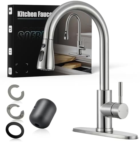 Kitchen Faucets with Pull Down Sprayer, High Arc Single Handle Stainless Steel Commercial Kitchen Faucet 1 or 3 Hole Sink Faucet for Farmhouse Camper Laundry Rv Bar, Brushed Nickel