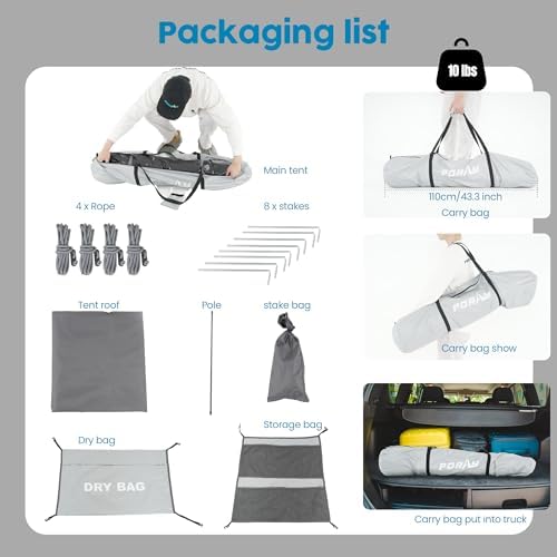 Camping Shower Tent Deluxe Changing Room Easy Set Up Privacy Shelter,Large Toilet Tent 2 Rooms with Floor Drain Design for Beach, Camping,Hiking with Stakes and Ropes for Stability