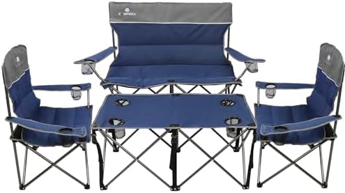 Camping Chair Set of 3, Outdoor Folding Camping Chairs for Heavy People with Cup Holder & Carry Bag,Collapsible Chair Include One Sofa Chair and Two Single Chair,Support up to 500lbs