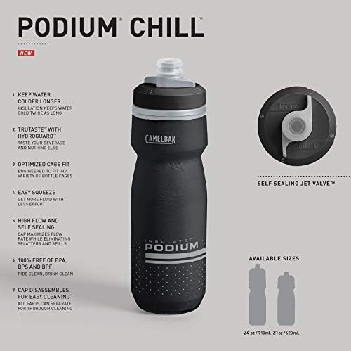 CamelBak Podium Chill Insulated Bike Water Bottle - Easy Squeeze Bottle - Fits Most Bike Cages - 21oz, White/Black