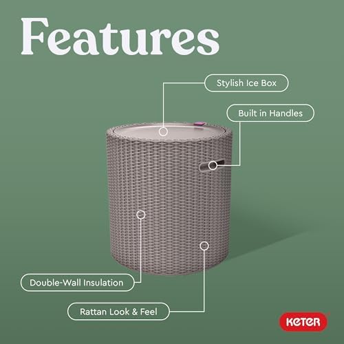 Keter Cool Side Table Cooler 3 in 1 Outdoor Patio Table and Ice Chest Storage, Ideal Hot Tub Table, Decor and Outdoor Patio Bar, Portable Bar, Taupe