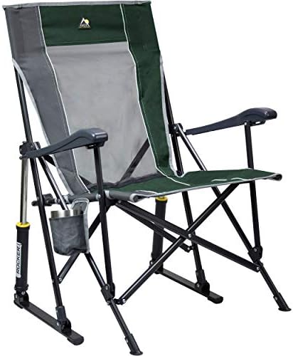 GCI OUTDOOR Roadtrip Rocker Camping Chair | Portable, Folding Rocking Chair with Solid, Durable Armrests, Drink Holder & Comfortable Extended Backrest — Hunter Green