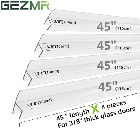 4-Pack Frameless Shower Door Side Seal Strip Shower Door Bottom Seal Shower Door Sweep for 3/8 Inch Thick Glass, Vertical H-Type Glass Door Seal Stop Leaks. (4-Pack x 45" Length)