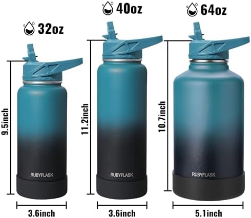 32oz Insulated Water Bottle with Straw, Stainless Steel Metal Vacuum Water Flask, Large Thermos Water bottle with Leakproof 3 Lids for Travel, Camping, Gym Sports Armygreen