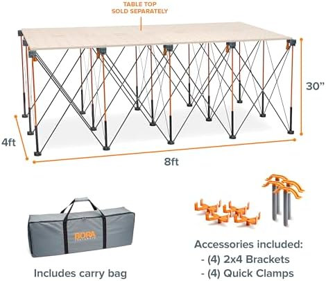 BORA Centipede 30in Folding Work Table Set - No Assembly 15-Strut Collapsible Table 6000lb Weight Limit - 4x8ft Mobile Work Station with Storage Bag, Foldable Work Bench Table - CK15S, Orange