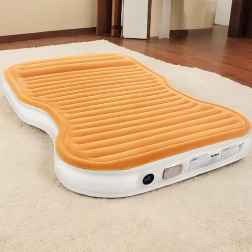 KMZ SUV Air Mattress with Built-in Pump & 2 Pillows, Thickened Flocked PVC, Quick 90-Seconds Inflation Air Bed, Portable & Durable Car Air Bed for Camping, Travel, Truck