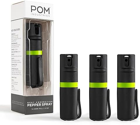 POM Pepper Spray Pocket Clip, Quick Flip Top Safety, Maximum Strength OC Formula with UV Marking Dye, Safe Compact and Tactical Design for Everyday Carry, 25 Bursts, 10 ft Range, 0.5 fl oz