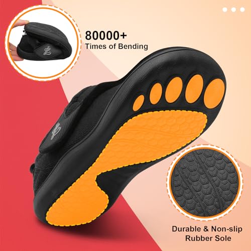 LeIsfIt Mens Slippers Wide House Shoes Adjustable Diabetic Shoes Arthritis Swollen House Slippers Indoor Outdoor Black Size 8.5