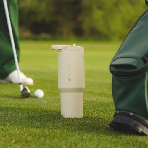 HydroJug Sport - Stainless Steel Tumbler with Straw, Vacuum Insulated, 40oz Leakproof Water Bottle, Ergonomic Design, Reusable, Dishwasher Safe, Rubber Base, Durable for Gym or Outdoors, Cream