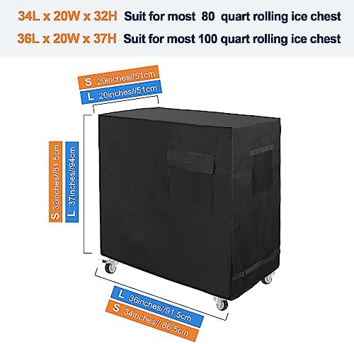 Cooler Cart Cover Black, Luxiv Waterproof Rolling Cooler Cover 34L x 20W x 32H inches 80 Quart Rolling Ice Chest Cover for Anti Rain, Sunlight, Dust