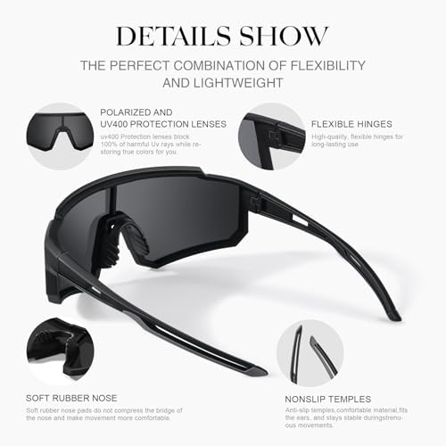 Polarized Sport Sunglasses for Men and Women, Lightweight TR90 Sun Glasses with UV Protection for Cycling Running