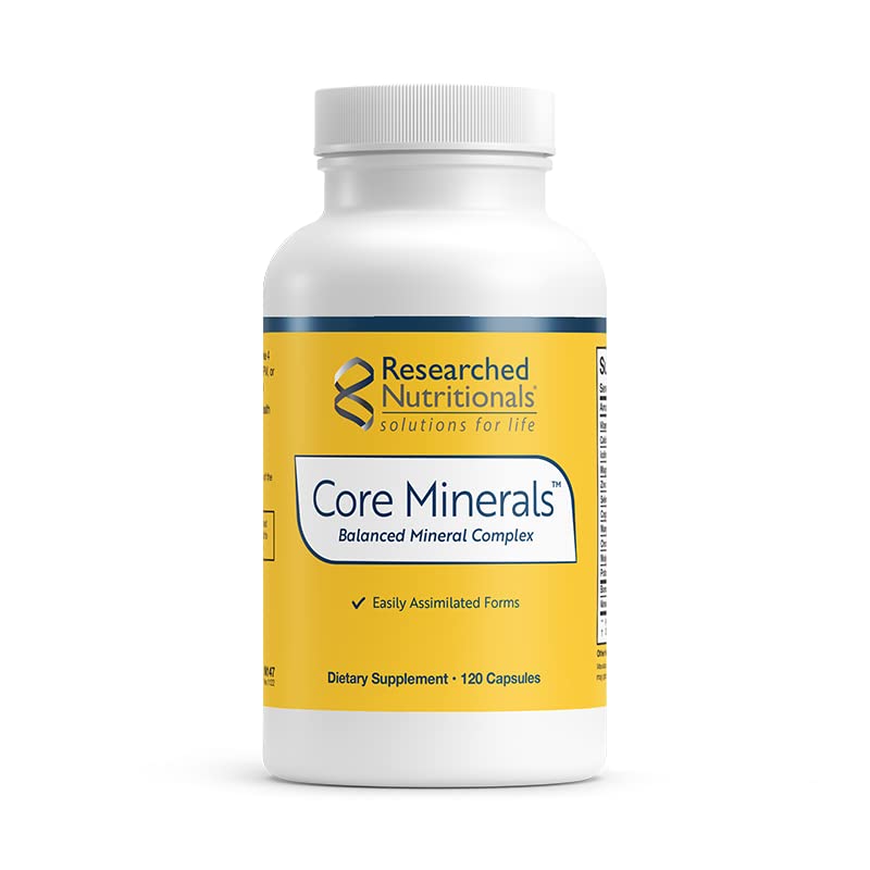 Researched Nutritionals Core Minerals - Iron-Free Multi Minerals Supplement with Vitamin D3 & Trace Minerals to Support Bone Strength, Thyroid & Brain Health (120 Capsules)