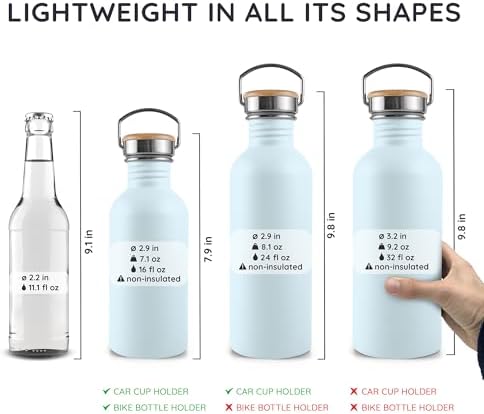 Bambaw Metal Water Bottle 750 ml, Light Blue Sports Bottle, Non-Insulated Water Bottle, Stainless Steel Bottle 750 ml, Stainless Steel Bottle – Nordic Blue