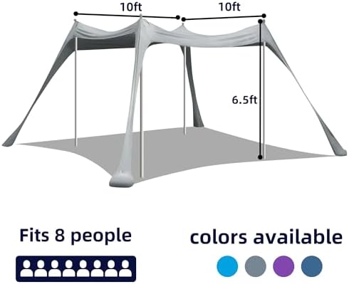 BOTINDO Family Beach Tent Canopy Sun Shade, Pop Up Grande Beach Tent Sun Shelter Stability 4 Poles with Portable Carry Bag Outdoor Shade for Fishing Backyard Camping