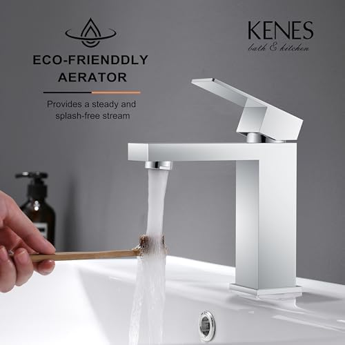 KENES Chrome Bathroom Faucet Single Handle Bathroom Sink Faucet Lavatory Vanity Faucet with Pop Up Drain & Water Supply Lines LJ-9031-5