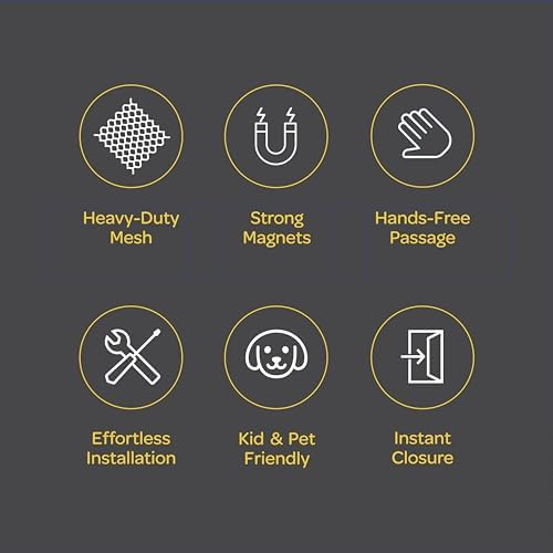 Hands-Free Magnetic Screen Door, Heavy Duty, Self Sealing Screen Door Mesh Protector, Pet and Kid-Friendly, Stay-Open Buckle, Keeps Bugs Out While Letting Nature in, Fits Door Size (48" x 80")