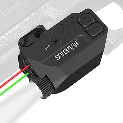 Solofish Aluminum 500lm Pistol Laser Light Combo Red Green Laser Beams for Guns with Tactical Strobe Handgun Lights Laser Sight Compatible with Glock