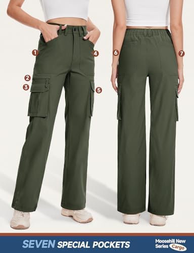 Moosehill Cargo Hiking Pants Women High Waisted Water Resistance Baggy Stretch Work Casual Travel Streetwear