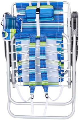 Ultimate Heavy Duty High Seat Aluminum Folding Backpack Beach Chair for Adults | Lay Flat, 5 Reclining Positions | Removable Insulated Cooler Pouch & Canopy for UV Protection