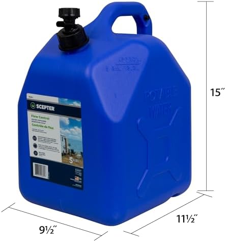 Scepter Flow Control 5 Gallon Water Jug with Spigot, Leak-Proof Heavy Duty Water Can for Camping Supplies, Storage, Hurricanes and More, Food Grade, BPA Free Container, 18.8 Liter Capacity, Blue