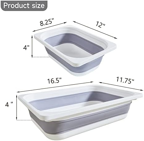 Beright 2 Pack Storage Bins, Collapsible Wash Basin Folding Dish Tub Sink, Space Saving for Dishing, Fruit, and Camping, Hiking and Home, Grey, 2 in 1 Set