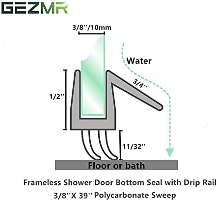 2-Pack Ultra Clear Shower Door Bottom Seal (3/8'' X 39'', Polycarbonate) Frameless Glass Shower Door Seal Strip Shower Door Sweep - Stop Shower Leaks and Create a Water Barrier