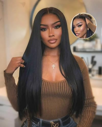 Lemoda 13x6 Full Lace Frontal Wig 200% Density Straight Lace Front Wigs Human Hair HD Transparent Lace Wig Pre Plucked with Baby Hair 14A Brazilian Virgin Human Hair Wigs for Women 28 Inch
