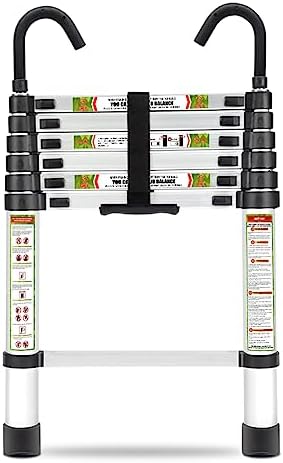 Telescopic Ladder, 6.5FT RIKADE Aluminum Telescoping Ladder with Non-Slip Feet and Stable Hook, Portable Extension Ladder for Household and Outdoor Working, 330lb Capacity