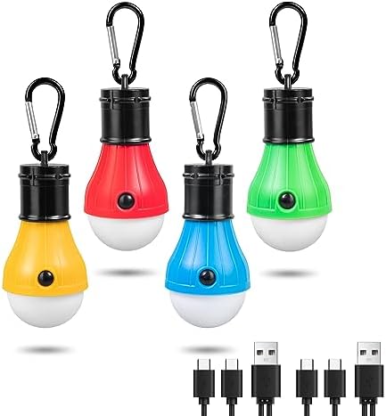 Led Camping Lantern USB Rechargeable,Outdoor Tent Lights for Camping Hanging,Kids with Clip Hook Camping Flashlight (4 Packs Colored)