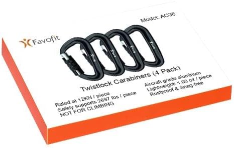 Heavy Duty Locking Carabiner Clips - Favofit 12KN (2697 lbs) Clips 3.2'' Small D Ring for Camping Hammock Hiking Dog Leashes Keys Keychains - Perfect for Outdoor Enthusiasts