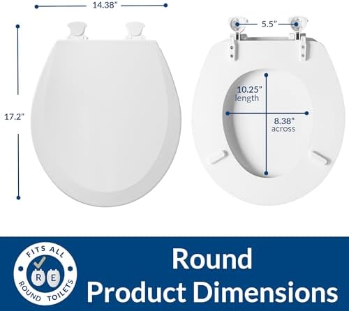 BEMIS 500EC 390 Toilet Seat with Easy Clean & Change Hinges, 1 Pack Round, Cotton White
