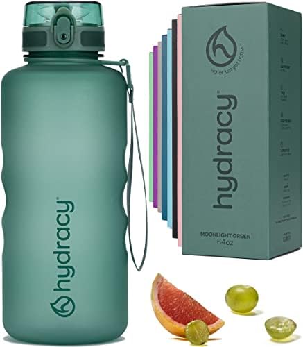 Hydracy Water Bottle with Time Marker -Large BPA Free Water Bottle & No Sweat Sleeve -Leak Proof Gym Bottle with Fruit Infuser Strainer & Times to Drink -Ideal for Fitness Sports & Outdoors